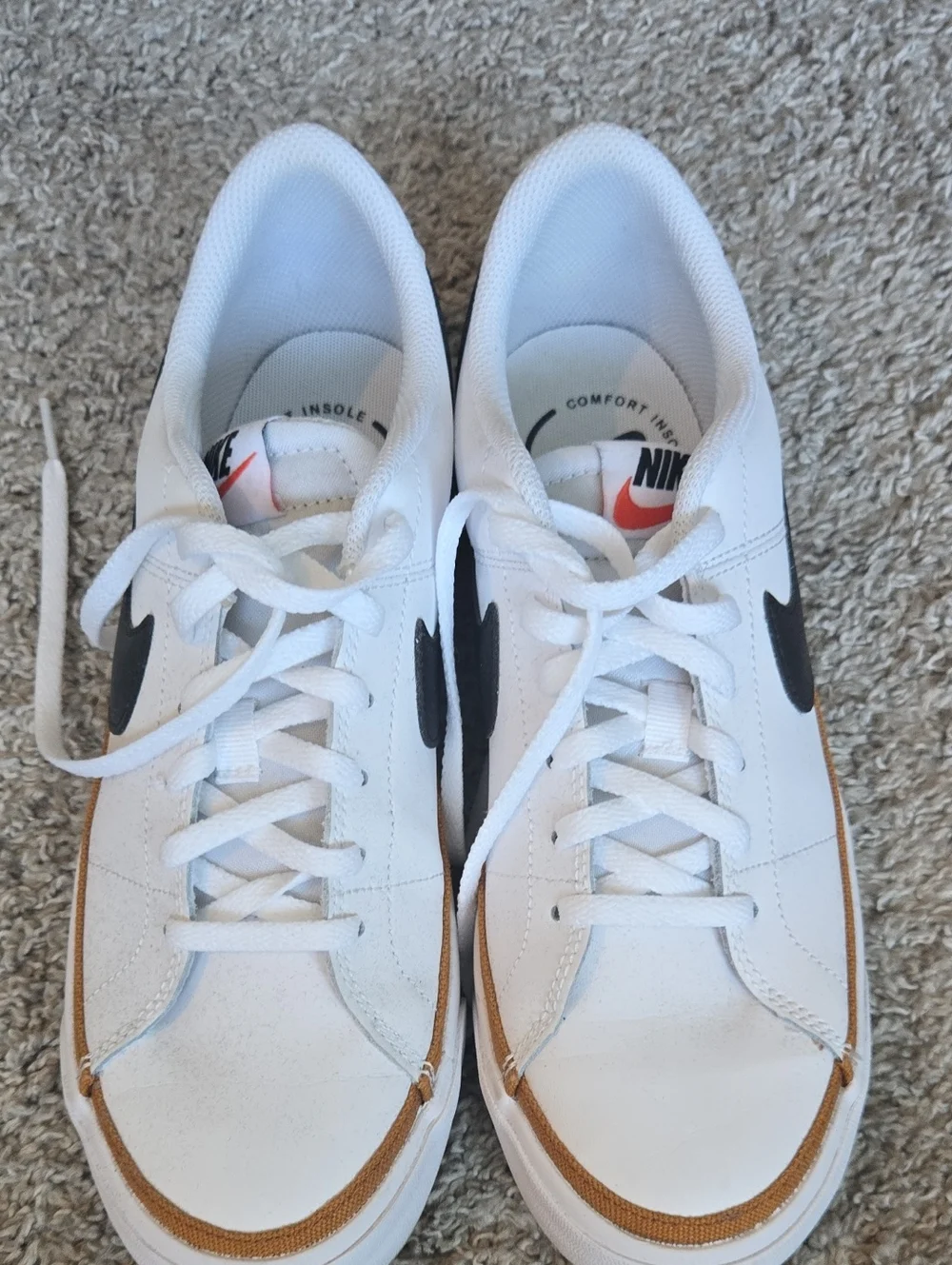 Nike KidsWhite Sneakers with Black Swoosh and Brown Trim
